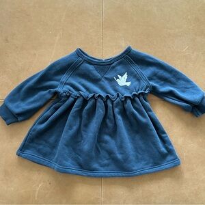 Blue Kids Dress with Bird Design